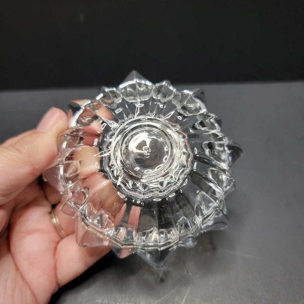Vintage 60's Round Starburst Cut Glass Candle Stick Holder Set Of 2